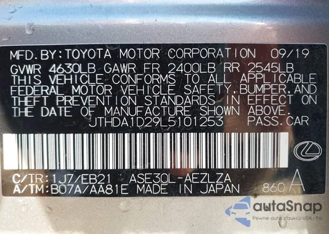 2020 Lexus Is 300 z USA, uszkodzony, nr VIN JTHDA1D29L5101253